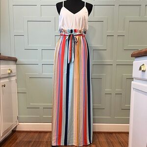 Colorful Striped Maxi Dress with Belt